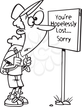 Royalty Free Clipart Image of a Lost Hiker
