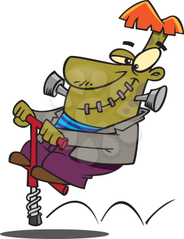 Royalty Free Clipart Image of Frankenstein on a Pogo Stick