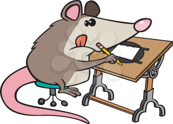 Royalty Free Clipart Image of a Possum at a Desk
