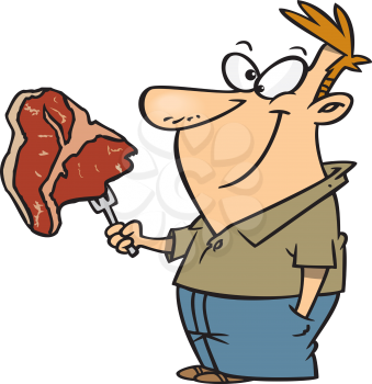 Royalty Free Clipart Image of a Man Holding a Steak
