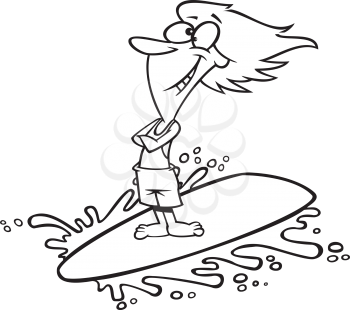 Royalty Free Clipart Image of a Girl on a Surfboard