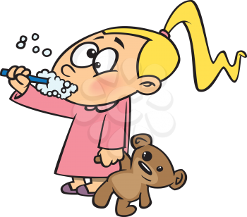 Royalty Free Clipart Image of a Girl Brushing Her Teeth