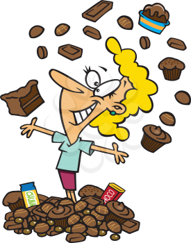 Royalty Free Clipart Image of a Woman Surrounded By Chocolate