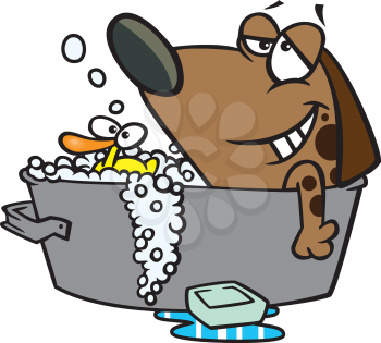 Royalty Free Clipart Image of a Dog Taking a Bath