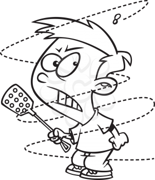 Royalty Free Clipart Image of a Boy Holding a Flyswatter
