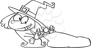 Royalty Free Clipart Image of a Witch With a Bag of Candy