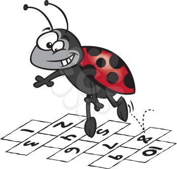 Royalty Free Clipart Image of a Ladybug Playing Hopscotch