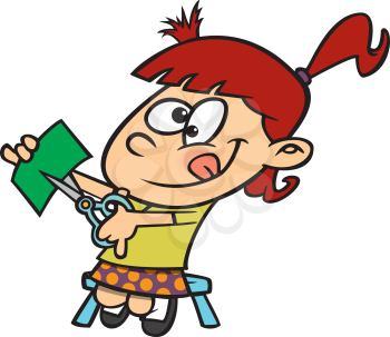 Royalty Free Clipart Image of a Girl Cutting Paper 
