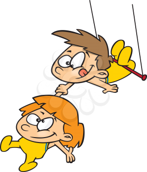 Royalty Free Clipart Image of Kids on a Trapeze