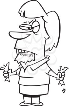 Royalty Free Clipart Image of a Woman Ripping Up a Piece of Paper