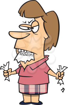 Royalty Free Clipart Image of a Woman Ripping Up a Piece of Paper