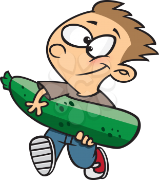 Royalty Free Clipart Image of a Boy Holding a Zucchini