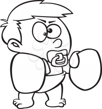 Royalty Free Clipart Image of a Baby Wearing Boxing Gloves