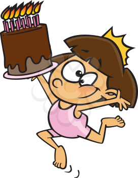 Royalty Free Clipart Image of a Little Girl With a Birthday Cake