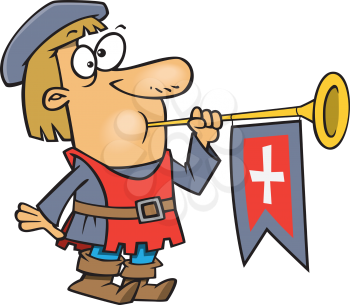 Royalty Free Clipart Image of a Court Herald Blowing a Horn