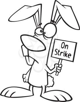 Royalty Free Clipart Image of a Rabbit Holding a Strike Sign