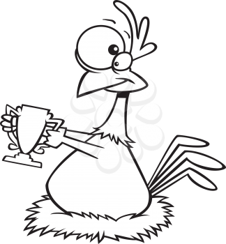 Royalty Free Clipart Image of a Chicken With a Trophy