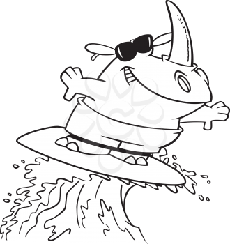 Royalty Free Clipart Image of a Surfing Rhinoceros