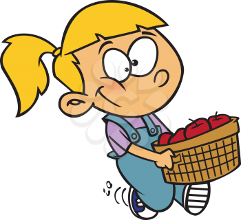 Royalty Free Clipart Image of a Female Carrying a Basket of Apples