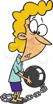 Royalty Free Clipart Image of a Women Tied to a Chain and Ball