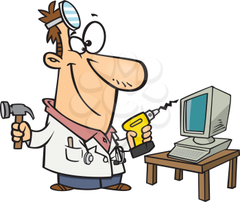 Royalty Free Clipart Image of a Computer Repairman 