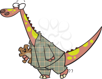 Royalty Free Clipart Image of a Dinosaur in Pajamas 