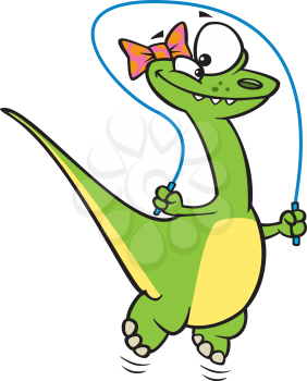 Royalty Free Clipart Image of a Dinosaur Skipping Rope