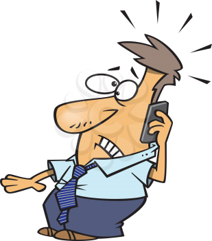 Royalty Free Clipart Image of a Man Answering a Stressful Phone Call
