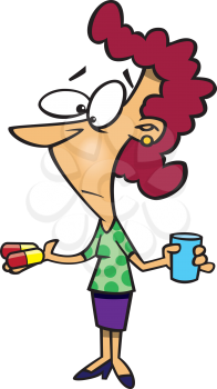 Royalty Free Clipart Image of a Female Taking Pills