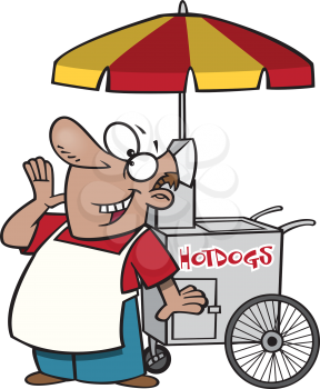 Royalty Free Clipart Image of a Hot Dog Vendor