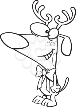 Royalty Free Clipart Image of a Dog in a Red Bow and Antlers
