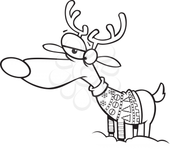 Royalty Free Clipart Image of a Reindeer in a Christmas Sweater