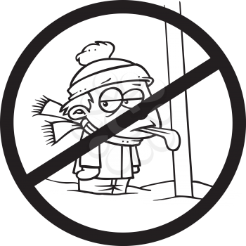 Royalty Free Clipart Image of a Warning Sign Showing a Boy With His Tongue Stuck