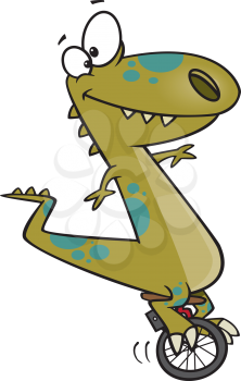 Royalty Free Clipart Image of a Dinosaur on a Unicycle