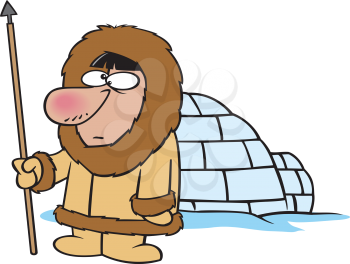 Royalty Free Clipart Image of an Eskimo Outside an Igloo
