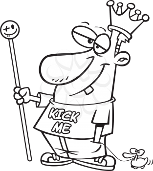 Royalty Free Clipart Image of a Man Wearing a Crown And a Shirt That Says Kick Me