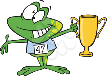 Royalty Free Clipart Image of a Frog With a Trophy