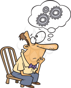 Royalty Free Clipart Image of a Man Thinking With Gears in a Cloud