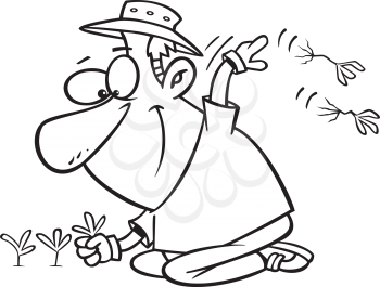 Royalty Free Clipart Image of a Man Pulling Weeds