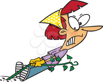 Royalty Free Clipart Image of a Woman Pulling Weeds