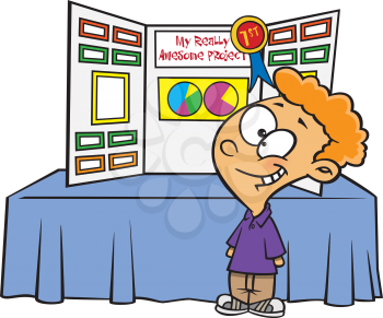 Royalty Free Clipart Image of a Boy With a Winning Science Fair Project