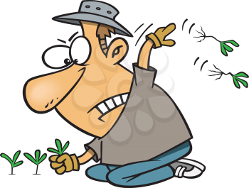 Royalty Free Clipart Image of a Man Weeding