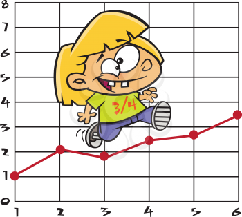 Royalty Free Clipart Image of a Girl Running Up a Graph