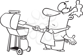 Royalty Free Clipart Image of a Man Barbecuing Looking Up