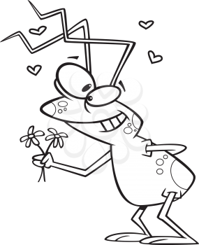Royalty Free Clipart Image of a Bug With Flower and Hearts Around it