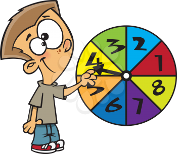 Royalty Free Clipart Image of a Boy Spinning a Number Wheel