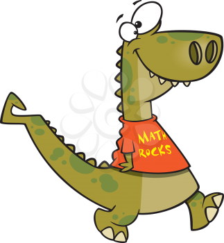 Royalty Free Clipart Image of a Dinosaur Wearing a Math T-Shirt