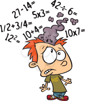 Royalty Free Clipart Image of a Boy's Head Exploding From Numbers
