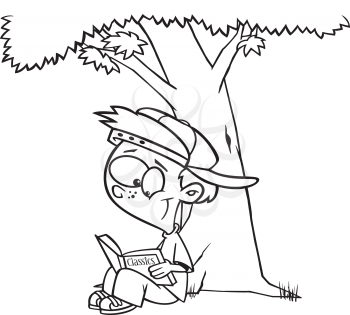 Royalty Free Clipart Image of a Child Reading Under a Tree