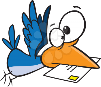 Royalty Free Clipart Image of a Bird Flying with a Letter in its Beak